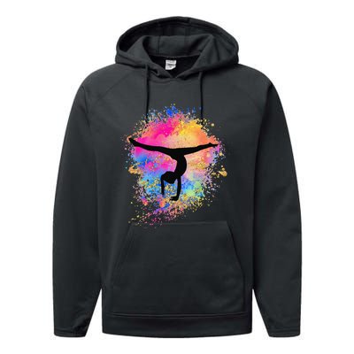 Rainbow Gymnastics Female Gymnast Silhouette HandStand Performance Fleece Hoodie