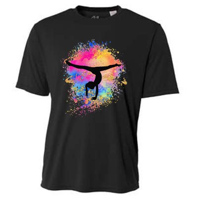 Rainbow Gymnastics Female Gymnast Silhouette HandStand Cooling Performance Crew T-Shirt