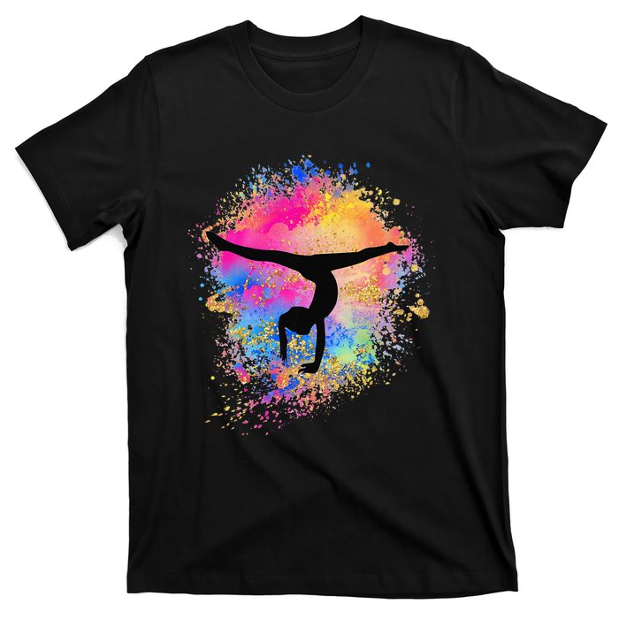 Rainbow Gymnastics Female Gymnast Silhouette HandStand T-Shirt