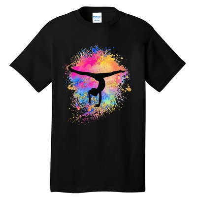 Rainbow Gymnastics Female Gymnast Silhouette HandStand Tall T-Shirt