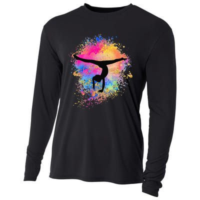 Rainbow Gymnastics Female Gymnast Silhouette HandStand Cooling Performance Long Sleeve Crew