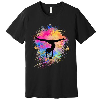 Rainbow Gymnastics Female Gymnast Silhouette HandStand Premium T-Shirt