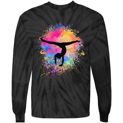 Rainbow Gymnastics Female Gymnast Silhouette HandStand Tie-Dye Long Sleeve Shirt