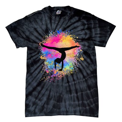 Rainbow Gymnastics Female Gymnast Silhouette HandStand Tie-Dye T-Shirt