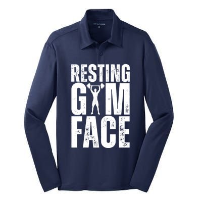 Resting Gym Face Funny Gym Quote Silk Touch Performance Long Sleeve Polo