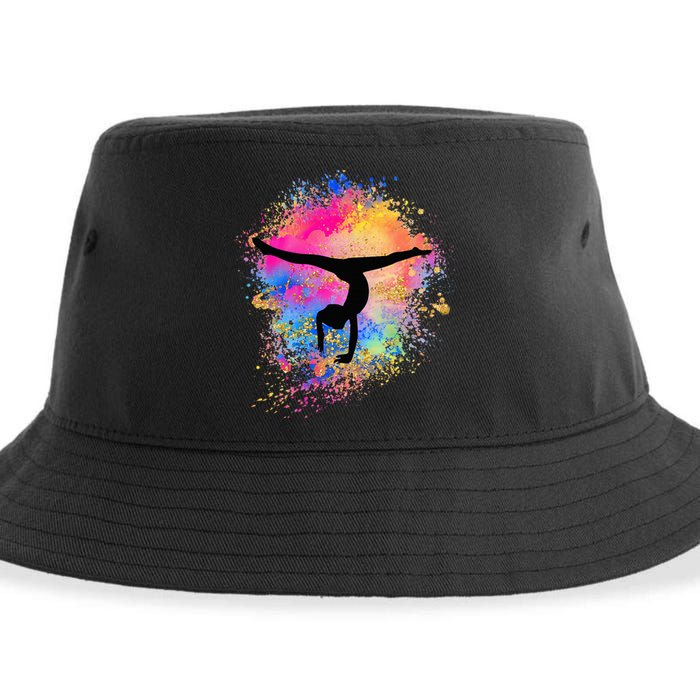 Rainbow Gymnastics Female Gymnast Silhouette Handstand Sustainable Bucket Hat