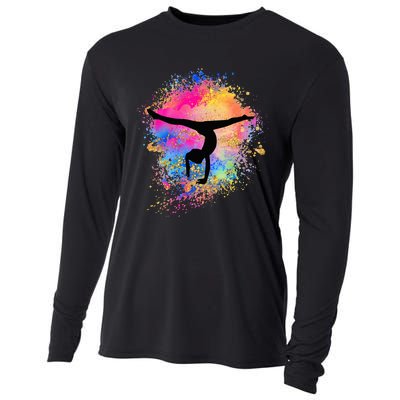 Rainbow Gymnastics Female Gymnast Silhouette Handstand Cooling Performance Long Sleeve Crew