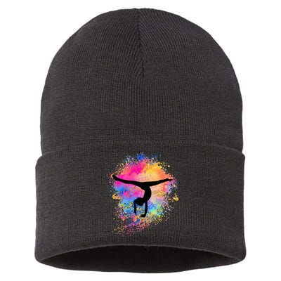 Rainbow Gymnastics Female Gymnast Silhouette Handstand Sustainable Knit Beanie