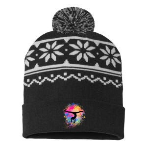 Rainbow Gymnastics Female Gymnast Silhouette Handstand USA-Made Snowflake Beanie