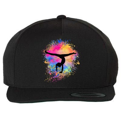 Rainbow Gymnastics Female Gymnast Silhouette Handstand Wool Snapback Cap