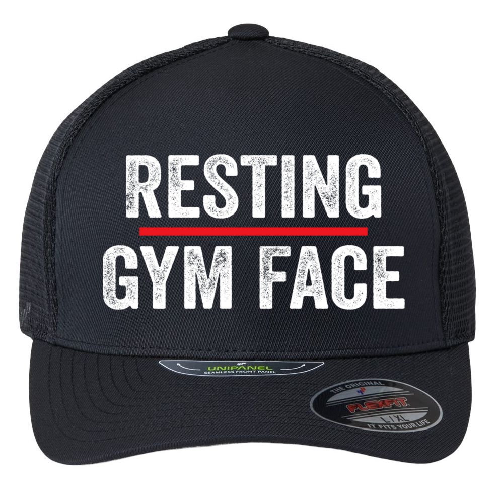 Resting Gym Face Funny Saying Workout Fitness Quotes Flexfit Unipanel Trucker Cap