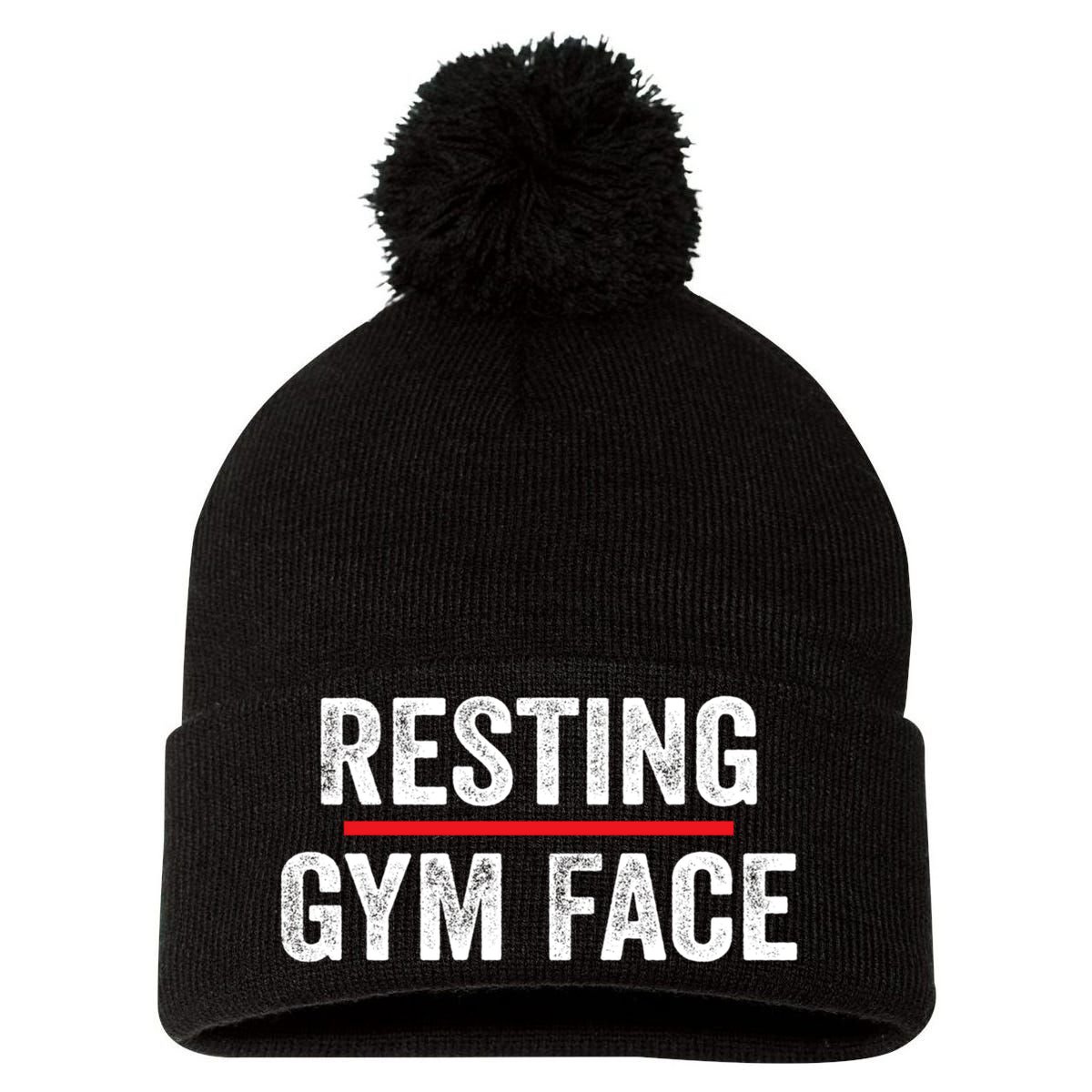 Resting Gym Face Funny Saying Workout Fitness Quotes Pom Pom 12in Knit Beanie