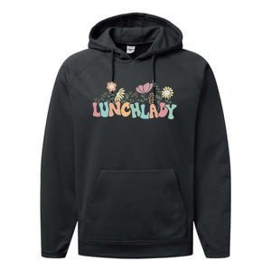 Retro Groovy Flower LUNCH LADY Women Cool Gifts Mom Teacher Performance Fleece Hoodie