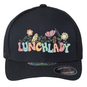 Retro Groovy Flower LUNCH LADY Women Cool Gifts Mom Teacher Flexfit Unipanel Trucker Cap