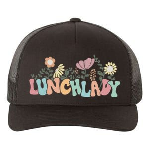 Retro Groovy Flower LUNCH LADY Women Cool Gifts Mom Teacher Yupoong Adult 5-Panel Trucker Hat