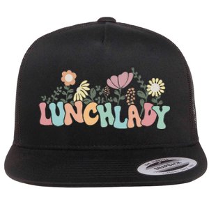 Retro Groovy Flower LUNCH LADY Women Cool Gifts Mom Teacher Flat Bill Trucker Hat