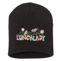 Retro Groovy Flower LUNCH LADY Women Cool Gifts Mom Teacher Short Acrylic Beanie