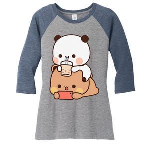 Romantic Gift For Her Bubu Dudu Bubble Tea Fleece Couples Women's Tri-Blend 3/4-Sleeve Raglan Shirt