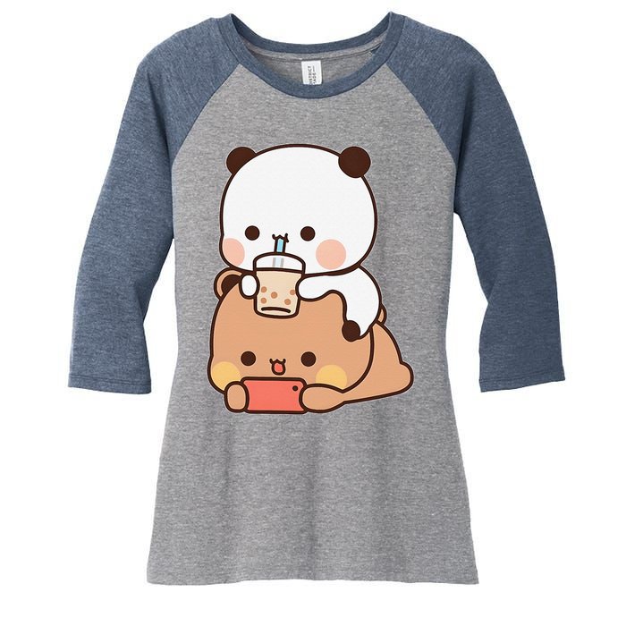 Romantic Gift For Her Bubu Dudu Bubble Tea Fleece Couples Women's Tri-Blend 3/4-Sleeve Raglan Shirt