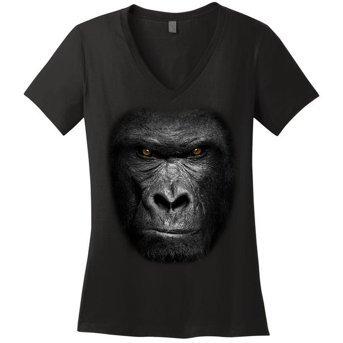 Realistic Gorilla Face Women's V-Neck T-Shirt