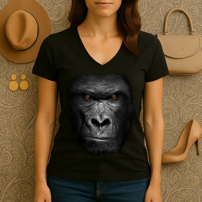 Realistic Gorilla Face Women's V-Neck T-Shirt