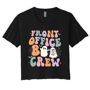 Retro Groovy Front Office Boo Crew Ghost Halloween Costume Women's Crop Top Tee