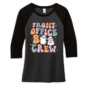 Retro Groovy Front Office Boo Crew Ghost Halloween Costume Women's Tri-Blend 3/4-Sleeve Raglan Shirt