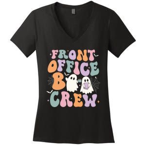 Retro Groovy Front Office Boo Crew Ghost Halloween Costume Women's V-Neck T-Shirt