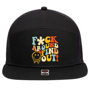 Retro Groovy Fuck Around And Find Out Fafo 7 Panel Mesh Trucker Snapback Hat