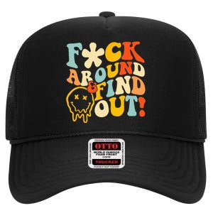 Retro Groovy Fuck Around And Find Out Fafo High Crown Mesh Back Trucker Hat