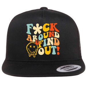 Retro Groovy Fuck Around And Find Out Fafo Flat Bill Trucker Hat