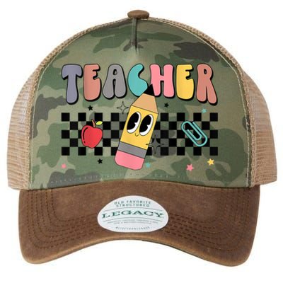 Retro Groovy Funny Math Teacher Happy 100 Days Of School Gift Legacy Tie Dye Trucker Hat