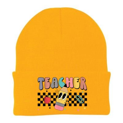 Retro Groovy Funny Math Teacher Happy 100 Days Of School Gift Knit Cap Winter Beanie