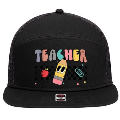 Retro Groovy Funny Math Teacher Happy 100 Days Of School Gift 7 Panel Mesh Trucker Snapback Hat