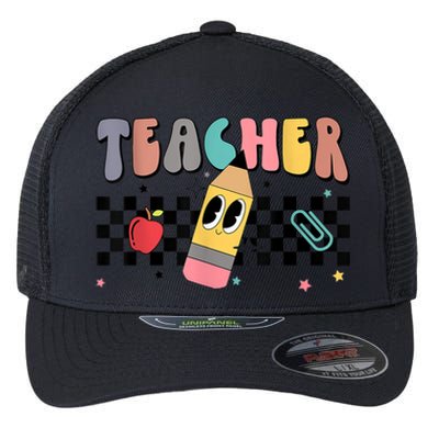 Retro Groovy Funny Math Teacher Happy 100 Days Of School Gift Flexfit Unipanel Trucker Cap