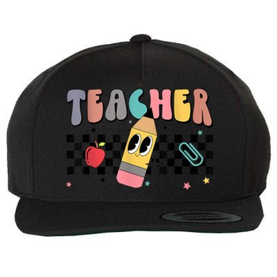 Retro Groovy Funny Math Teacher Happy 100 Days Of School Gift Wool Snapback Cap