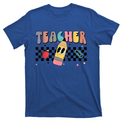 Retro Groovy Funny Math Teacher Happy 100 Days Of School Gift T-Shirt