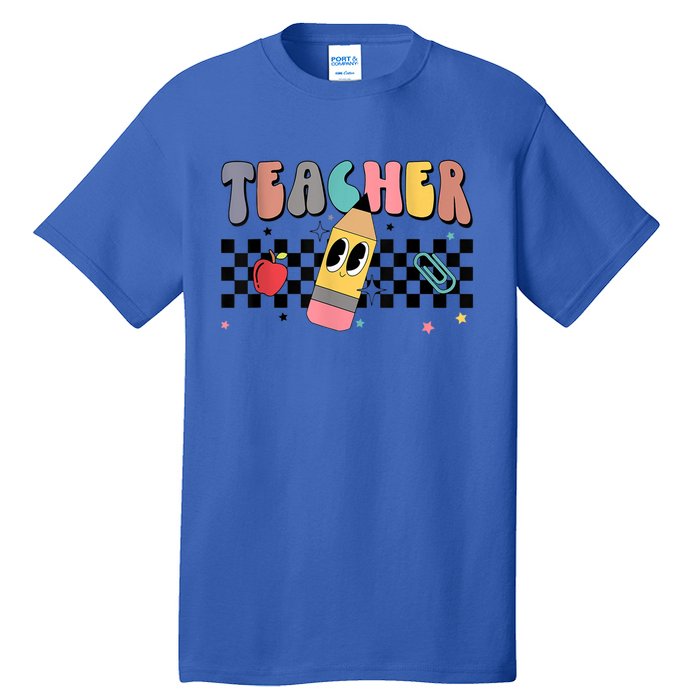 Retro Groovy Funny Math Teacher Happy 100 Days Of School Gift Tall T-Shirt