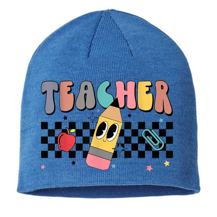 Retro Groovy Funny Math Teacher Happy 100 Days Of School Gift Sustainable Beanie