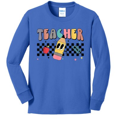 Retro Groovy Funny Math Teacher Happy 100 Days Of School Gift Kids Long Sleeve Shirt