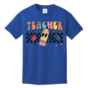 Retro Groovy Funny Math Teacher Happy 100 Days Of School Gift Kids T-Shirt