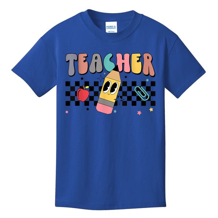 Retro Groovy Funny Math Teacher Happy 100 Days Of School Gift Kids T-Shirt