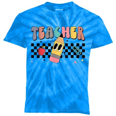 Retro Groovy Funny Math Teacher Happy 100 Days Of School Gift Kids Tie-Dye T-Shirt