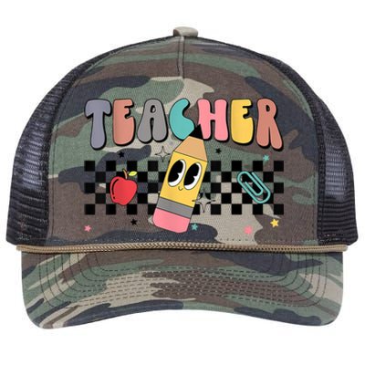 Retro Groovy Funny Math Teacher Happy 100 Days Of School Gift Retro Rope Trucker Hat Cap