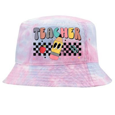 Retro Groovy Funny Math Teacher Happy 100 Days Of School Gift Tie-Dyed Bucket Hat