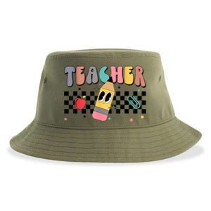 Retro Groovy Funny Math Teacher Happy 100 Days Of School Gift Sustainable Bucket Hat