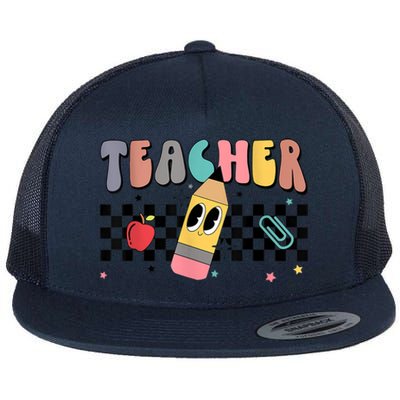 Retro Groovy Funny Math Teacher Happy 100 Days Of School Gift Flat Bill Trucker Hat