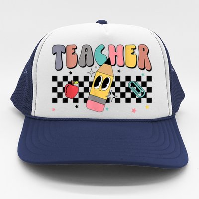 Retro Groovy Funny Math Teacher Happy 100 Days Of School Gift Trucker Hat