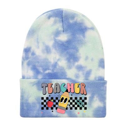 Retro Groovy Funny Math Teacher Happy 100 Days Of School Gift Tie Dye 12in Knit Beanie