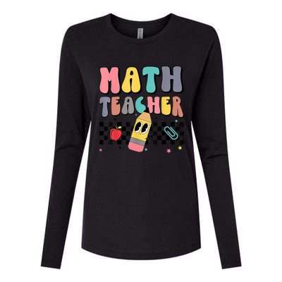 Retro Groovy Funny Math Teacher Happy 100 Days Of School Gift Womens Cotton Relaxed Long Sleeve T-Shirt